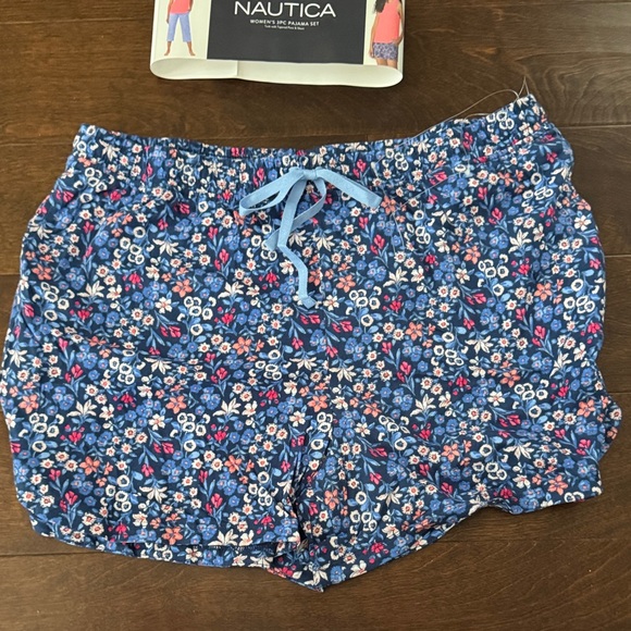 Nautica Blue Floral Print Pajama Shorts - Picture 1 of 7